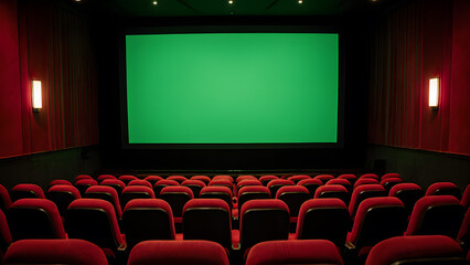 Obraz premium Empty Movie Theater with Large Green Cinema Screen