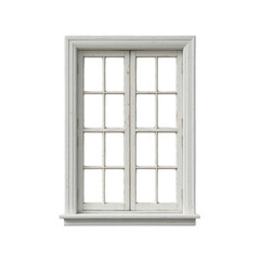 A classic double-hung window with white wooden frames, perfectly centered on a seamless white background. The panes are clean, suggesting natural light, with no visible exterior.