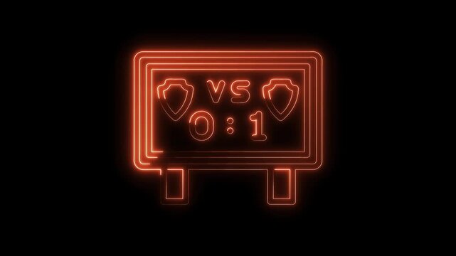 Glowing neon scoreboard animation displaying game result on black background modern effect
