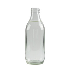 A pristine, empty wine bottle shape, clear glass, no labels, positioned on a seamless white backdrop with soft, even lighting.