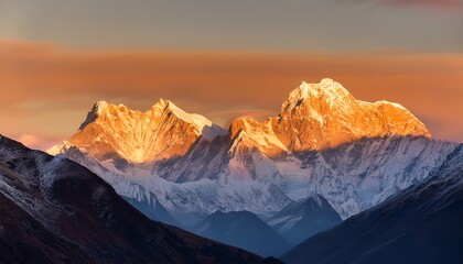 Ganesh Himal Mountain Range In Golden Light Of Sunrise Himalayas Langtang Nepal