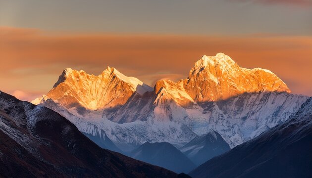 Ganesh Himal Mountain Range In Golden Light Of Sunrise Himalayas Langtang Nepal