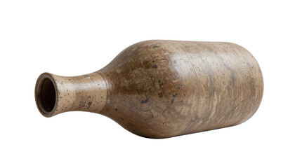 An empty ceramic bottle with an earthy texture, unglazed and unbranded, photographed against a minimalist white background.