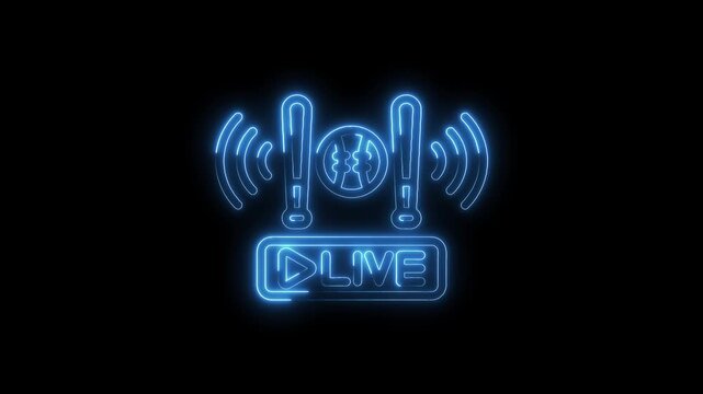 Baseball live stream neon icon animated logo on black background broadcasting online sports event