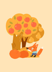 Cute Funny Fox standing in Autumn Garden