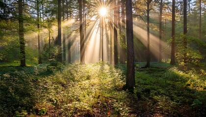 Sun Rays Through The Forest