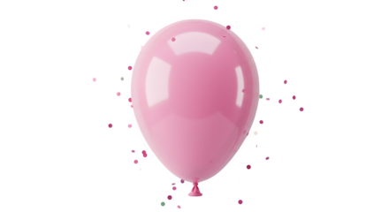 Pink balloon floats with confetti on dark backdrop. This celebration balloon serves well for party invites, greeting cards, or social media designs.