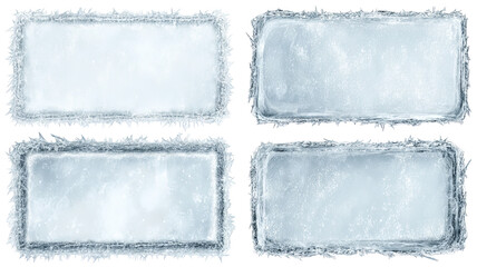 Frosted rectangular ice frames set with textured edges isolated transparent png high resolution winter borders glass effect clipart for photo frames cards posters web headers and seasonal design