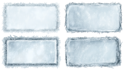 Frosted rectangular ice frames set with textured edges isolated transparent png high resolution winter borders glass effect clipart for photo frames cards posters web headers and seasonal design