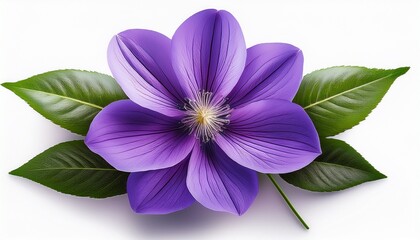 A Purple Flower With Green Leaves A Purple Flower Green Leaves Isolated On A Transparent Background