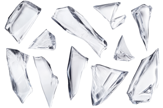 Collection of sharp white shards isolated on transparent background. Collection set of broken glass shards isolated on white background. - Powered by Adobe