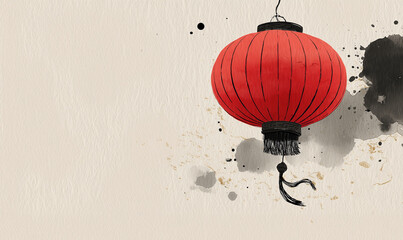 Elegant Watercolor Style Red Lantern. Chinese New Year Decoration with Festive Glow.