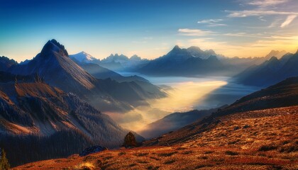Ethereal Mountain Landscape With Glowing Peaks And Misty Realms