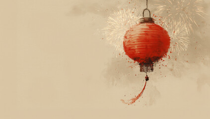 Elegant Watercolor Style Red Lantern. Chinese New Year Decoration with Festive Glow.