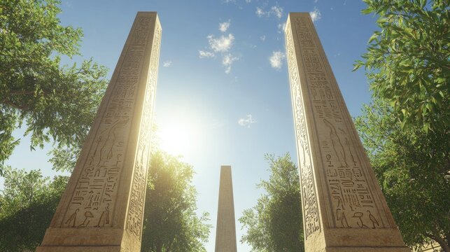Ancient Egyptian Obelisks under a Sunny Sky