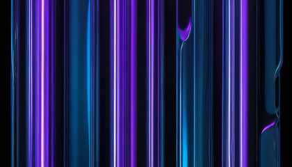Abstract vertical lines of purple and blue neon lights glowing in the dark
