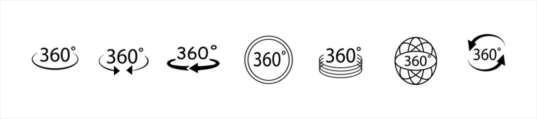 360 degrees view icon set. Rotation or panoramas to 360 degrees icon 10 eps.