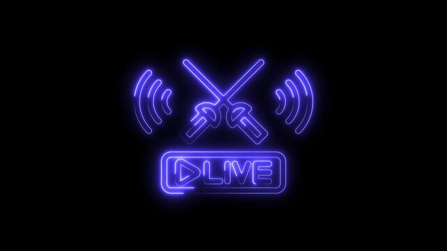 Neon fencing live stream icon animation on black background for sport events