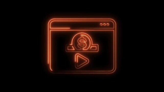 Glowing online video monetization neon sign digital marketing and advertising concept