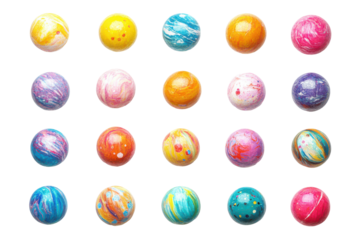 Collection of colorful marbled spheres isolated on transparent background. Collection set of colorful spheres isolated on white background.