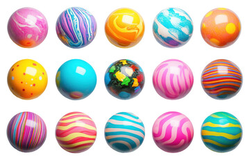 Obraz premium Collection of colorful marbled spheres isolated on transparent background. Collection set of colorful spheres isolated on white background.