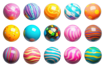 Collection of colorful marbled spheres isolated on transparent background. Collection set of colorful spheres isolated on white background.