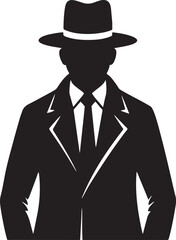 Mafia Man Silhouette in Suit and Hat Gangster Character Vector Icon