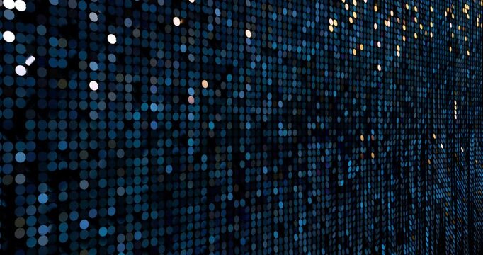 Night sequins turn up in a random pattern. Side macro view of gorgeous waving pattern background. 4K 3D rendering loop animation.