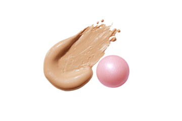 Light beige foundation smear beside a pink highlight sphere