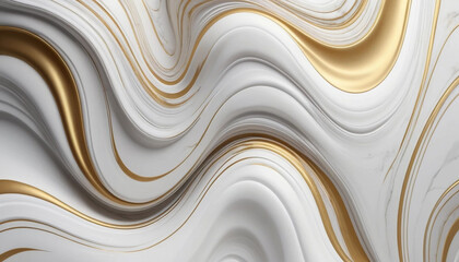 Abstract white and gold marble texture with flowing waves and swirls