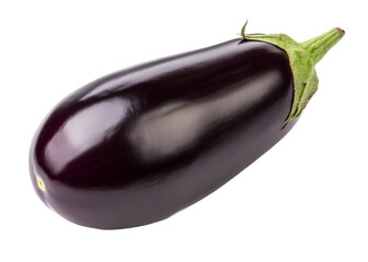 Single ripe dark purple eggplant isolated on transparent background