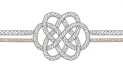Nautical knot design with braided rope border