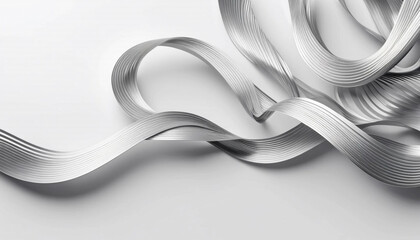 Abstract metallic ribbon flowing in elegant curves isolated on white background
