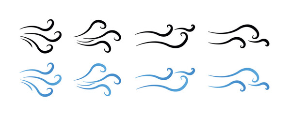 Fast Wind Blow Icons, Breeze and Airflow Motion Vector Set for Weather, UI and Graphic Design