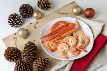 Christmas Dinner Seafood Plate with Crab Legs and Shrimp