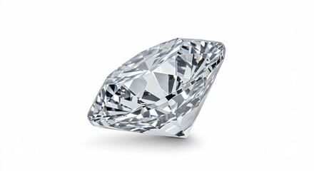 純粋な白背景に輝く見事なダイヤモンド 明るいスタジオ照明がその精密なカット面を美しく照らし透明で豪華な輝きを放つ. AI Generated
