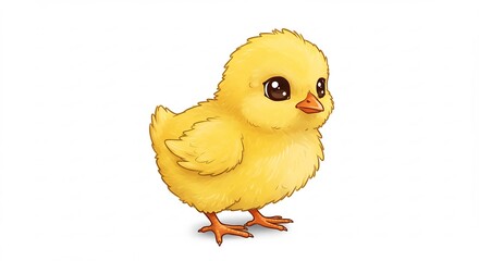 ふわふわした毛並みとつぶらな瞳が愛らしい小さな黄色いひよこ白背景に映えるキュートなイラスト. AI Generated