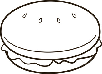 Cartoon black line icon of hamburger