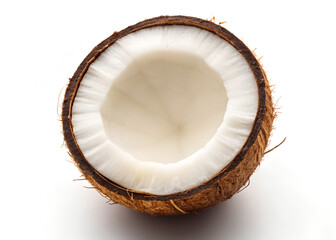 A halved coconut isolated on transparent background reveals its radiant core, showcasing its natural beauty and inviting a taste of the tropics