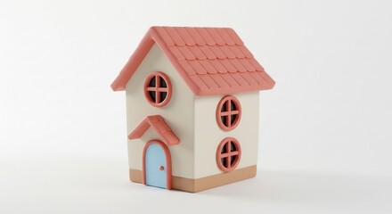 柔らかな光に包まれた赤い屋根の可愛らしい小さな家シンプルで温かい雰囲気心地よい暮らしをイメージ. AI Generated