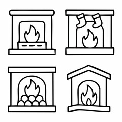 Minimalist line art electric fireplace icon with editable stroke representing modern home heating and cozy ambiance