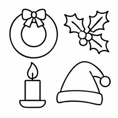 Minimalist christmas wreath silhouette with delicate firefly accents a simple line art vector for festive holiday designs