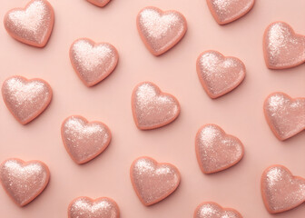 Romantic shiny hearts on blush background high resolution photo