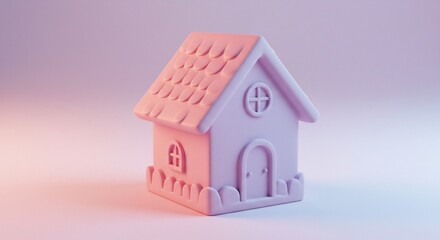 柔らかく輝く淡いパステルカラーの光に優しく包まれ空間に美しく浮かび上がる可愛らしいミニチュアハウス暖色と寒色が織りなす幻想的なグラデーションが夢のような世界観を演出する. AI Generated