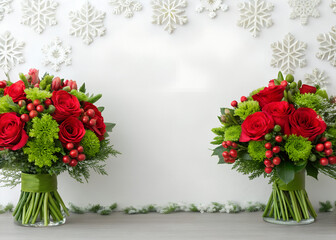 Festive Floral Border Design With Christmas Bouquets And Snowflakes For Holiday Cheer And Celebration