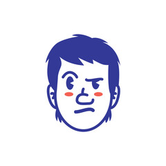 Cartoon vector illustration of a man’s face showing suspicious, doubtful expression with blush cheeks. Perfect for emoji, mascot, sticker, icon, and character design in EPS format
