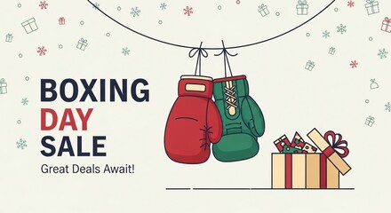 Boxing Day Sale Banner with Gloves and Gifts