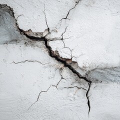 Fototapeta premium Detailed view of a cracked, textured wall, showcasing the damage and the lines 