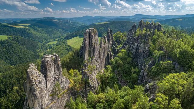 Ultra HD Bastei rock formation in saxon switzerland national park on a sunny day, rocky mountain video