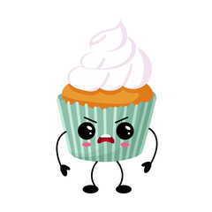 Funny muffin kawaii character with angry face illustration
